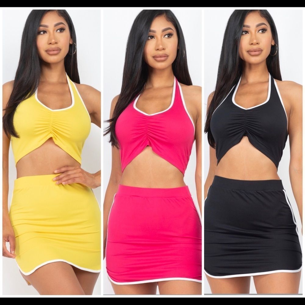 Casual Halter Neck Top & Mini Skirt Set
